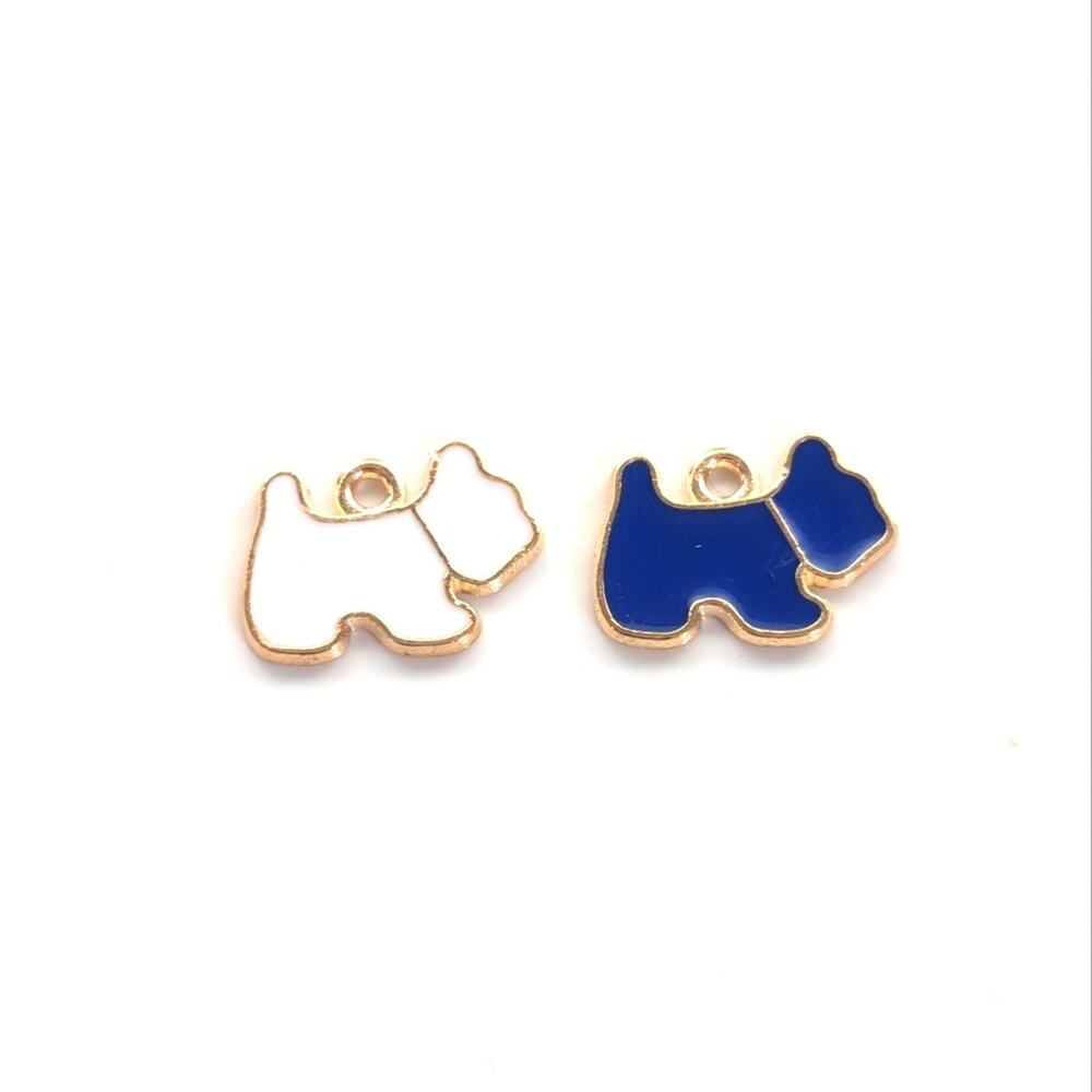 Whimsy Gold Tone Blue White Enamel Scottie Dog Puppy Cute Bracelet Charms